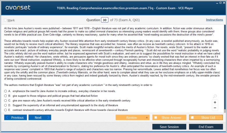 TOEFL Reading Comprehension Premium VCE Screenshot #3